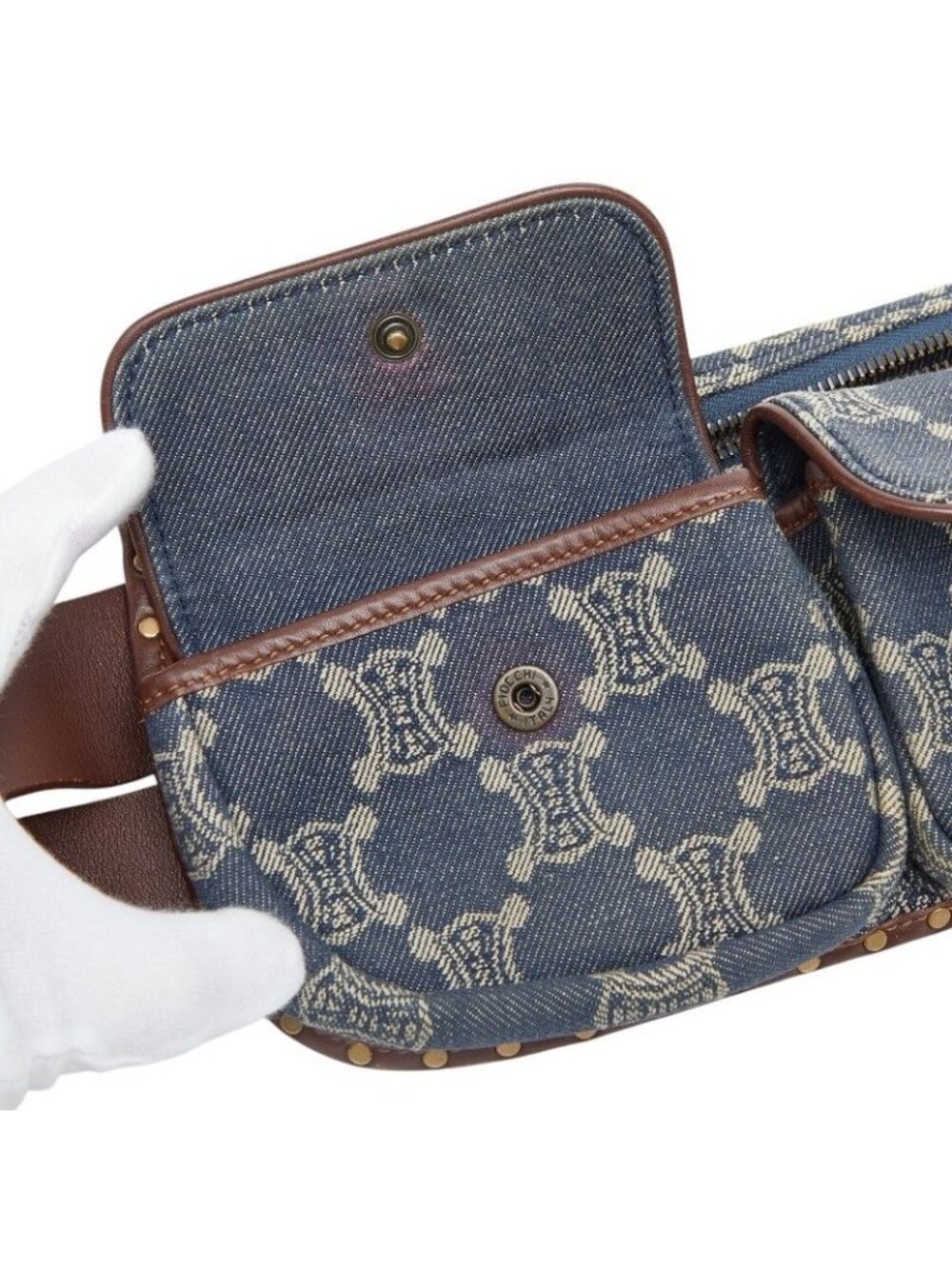 Celine Paris Macadam Belt Bag Waist Pouch Blue Brown Denim Leather - Picture 8 of 10